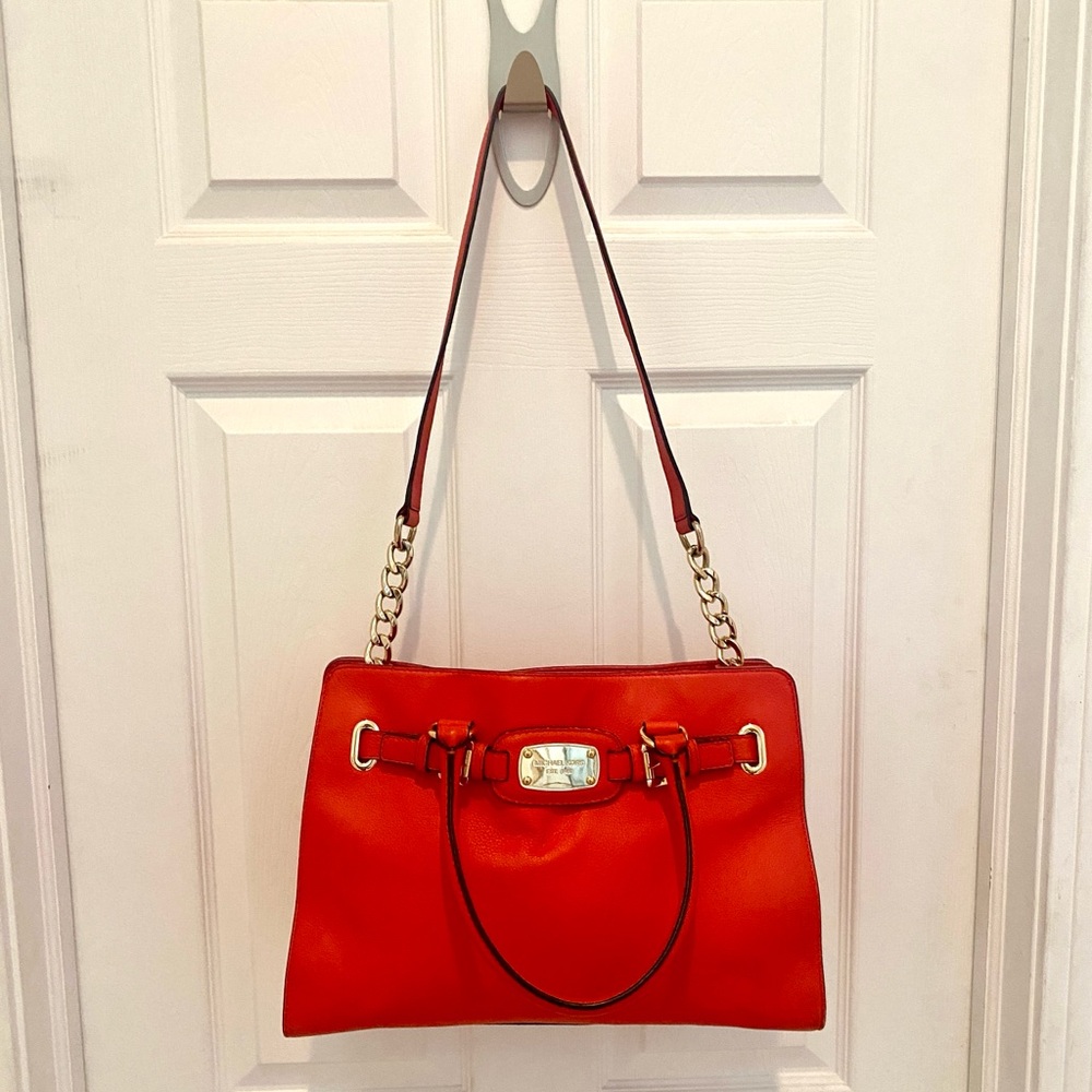 Michael Kors Hamilton Satchel Mandarin Orange Pebbled Leather Gold Hardware